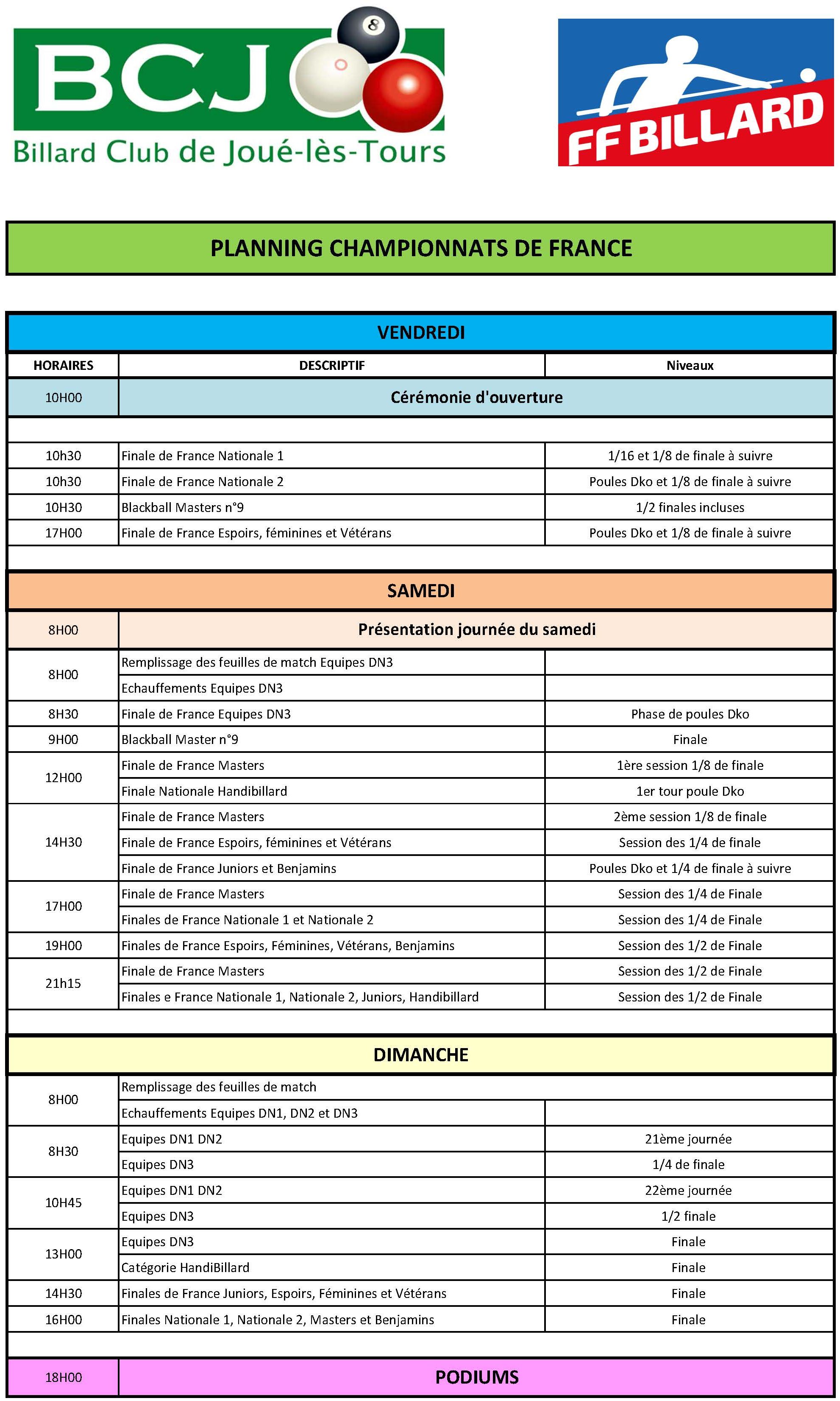CF BlackBall Joué lès Tours juin 2018 Programmes