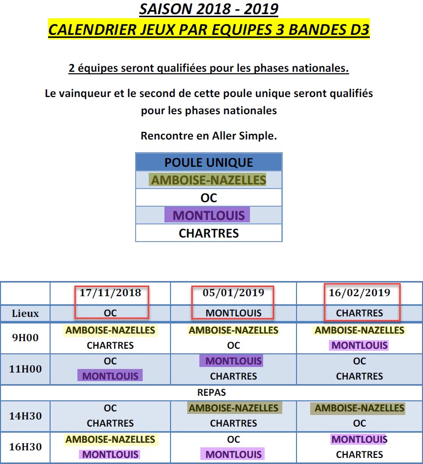 LBCVL 2018 2019 3 Bandes D3 Calendrier