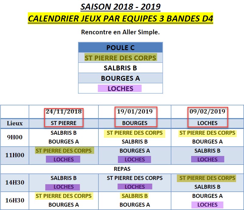 LBCVL 2018 2019 3 Bandes D4 Calendriers Poule C