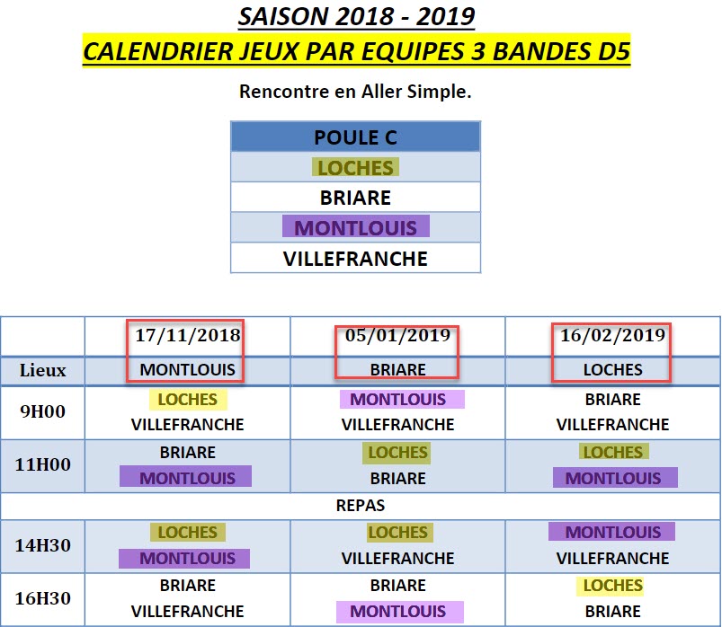 LBCVL 2018 2019 3 Bandes D5 Calendriers Poule C