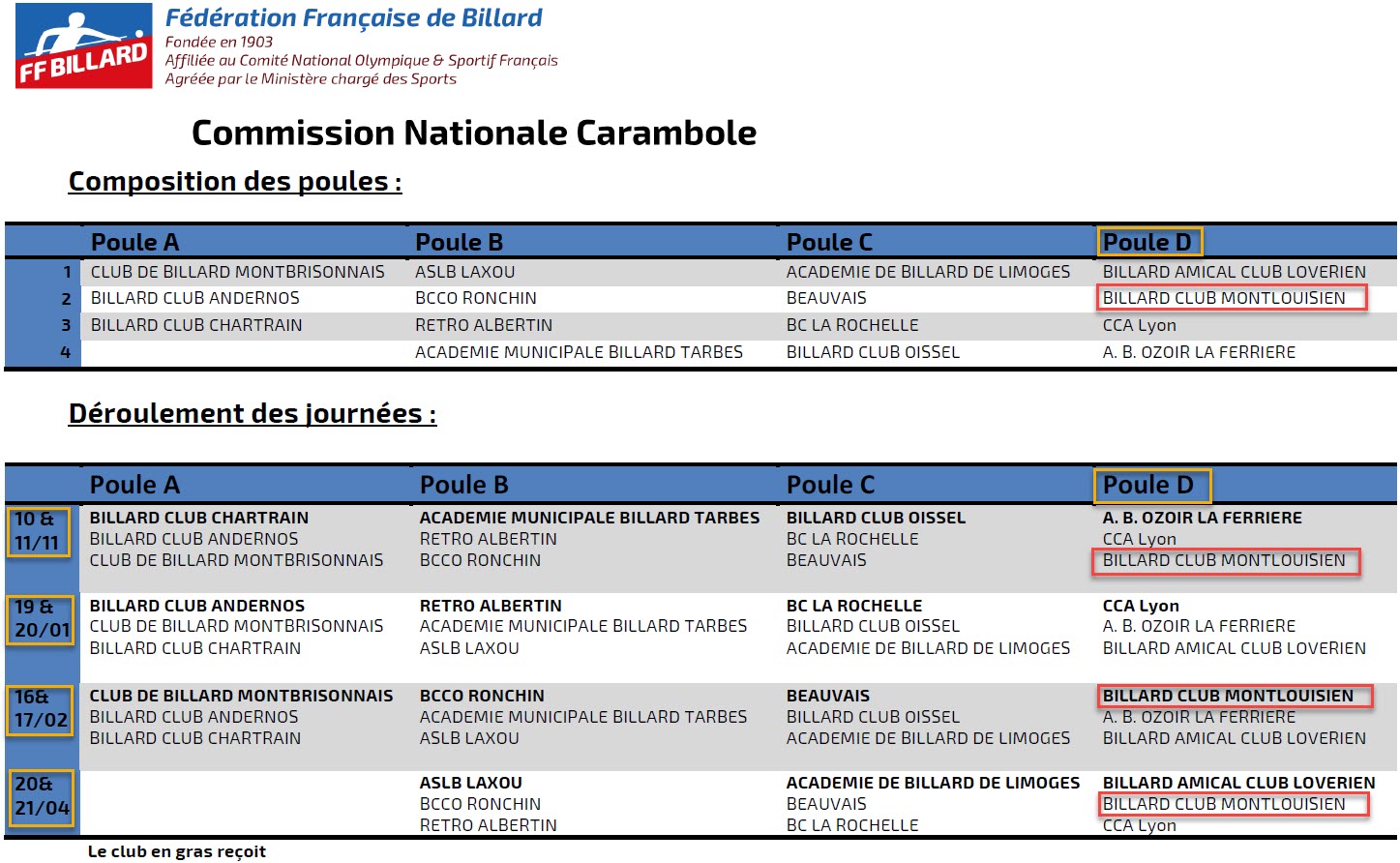 FFB 2018 2019 JDS D2 Calendrier
