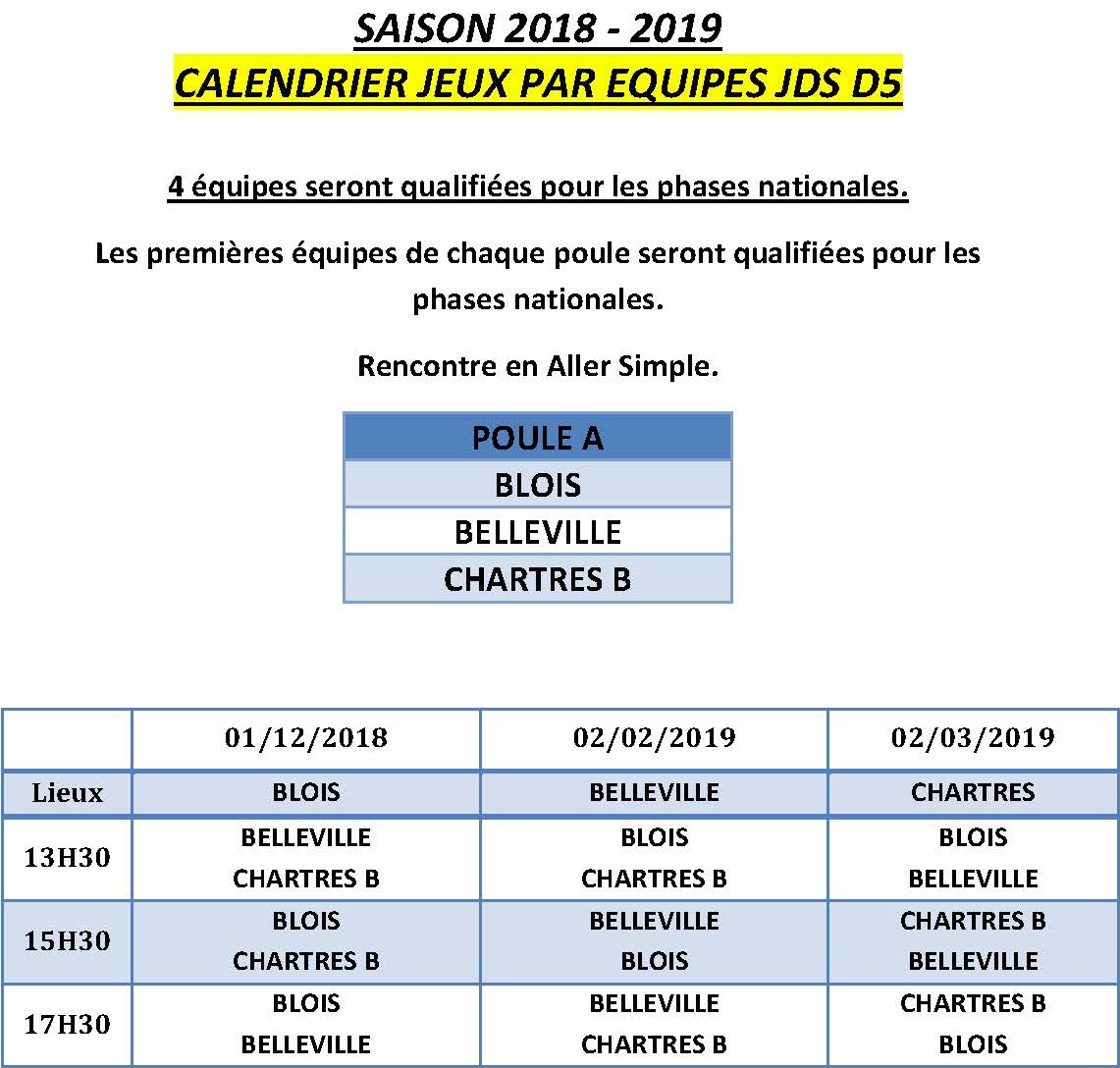 LBCVL 2018 2019 JDS D5 Calendriers Poule A