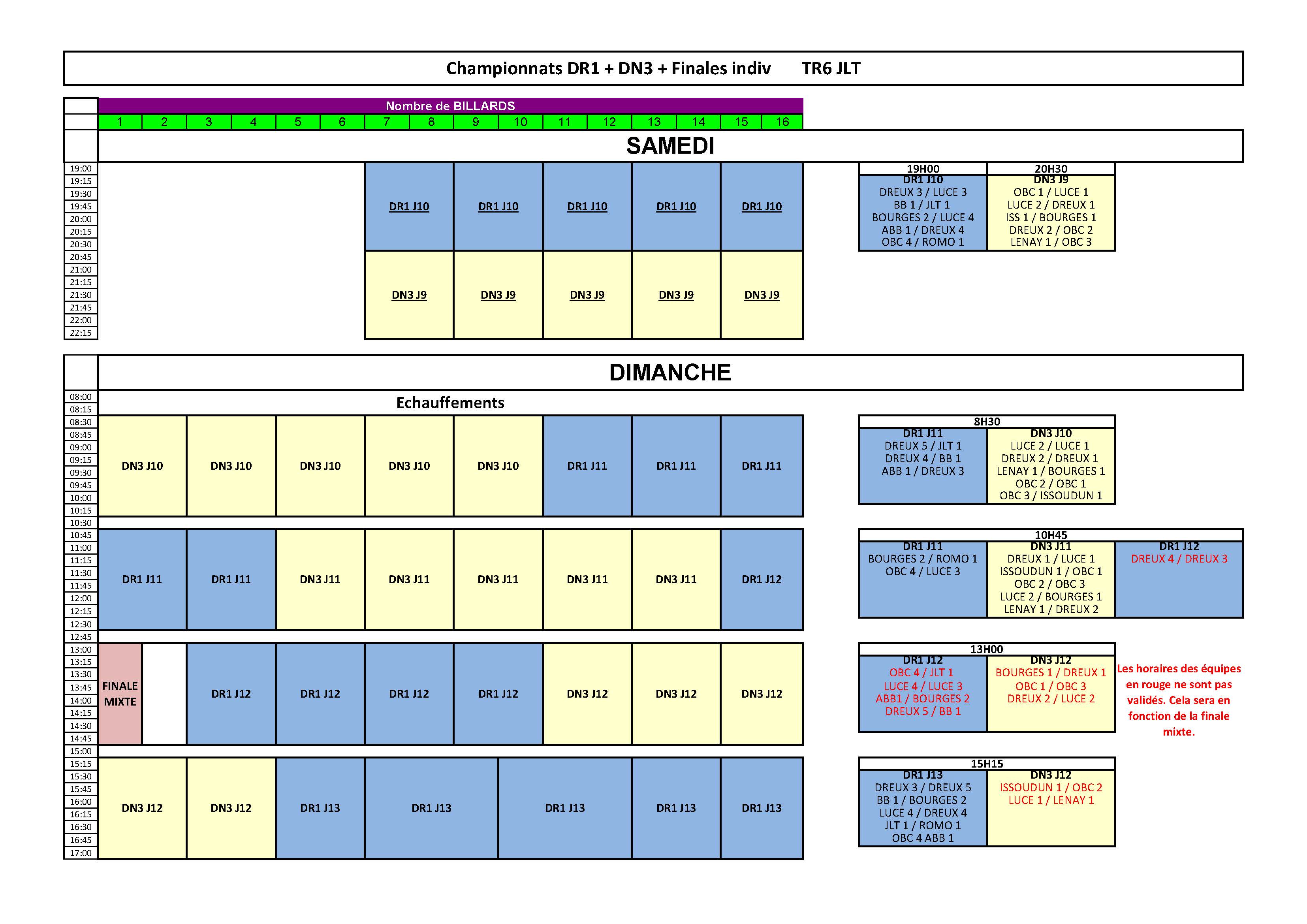 Planning dimanche TR6 16 Tables SAMEDI ET DIMANCHE