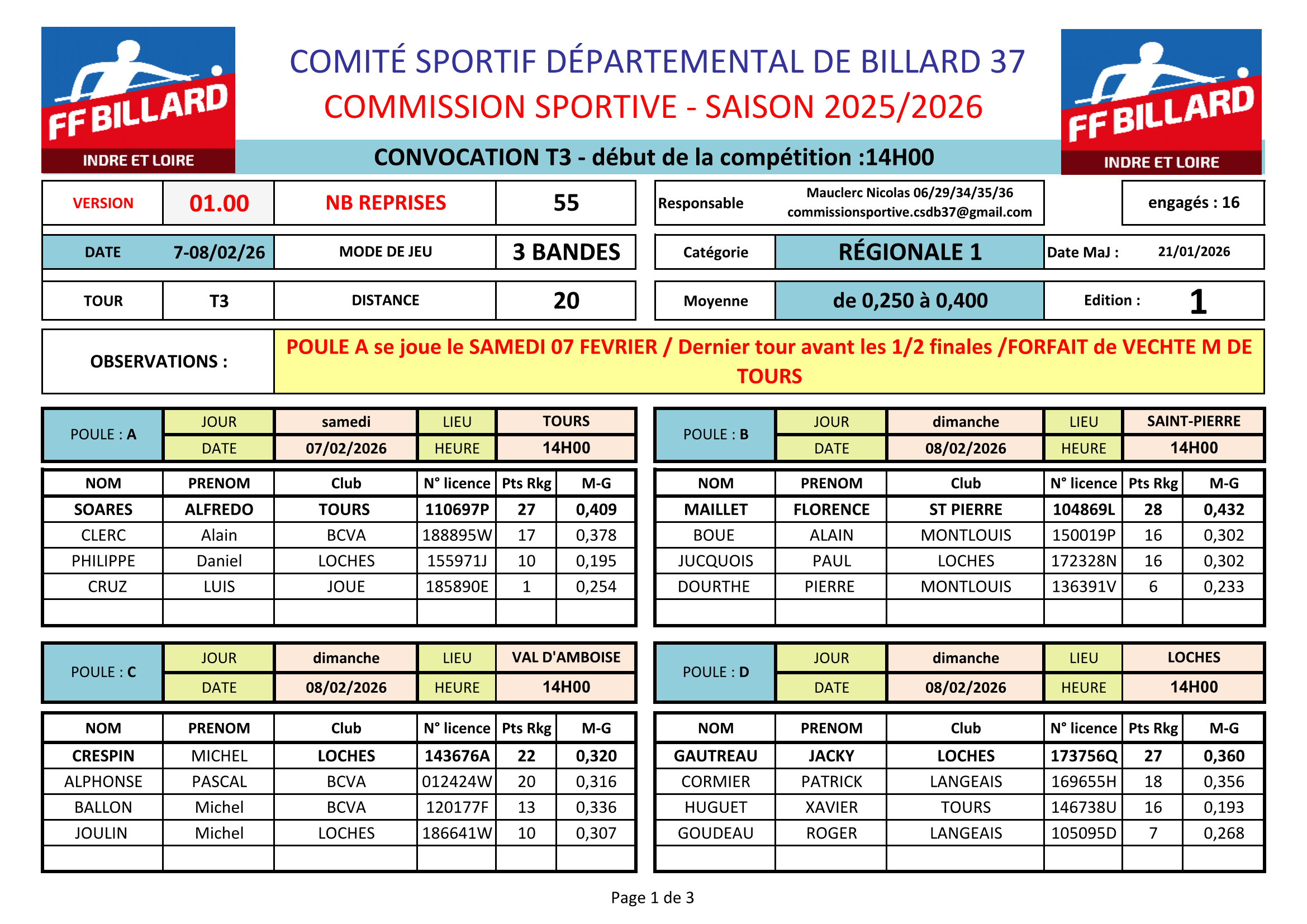CSDB37 2025 2026 3 bandes R1 Convocation T3 des 7 et 8 fevrier 26 Page 1
