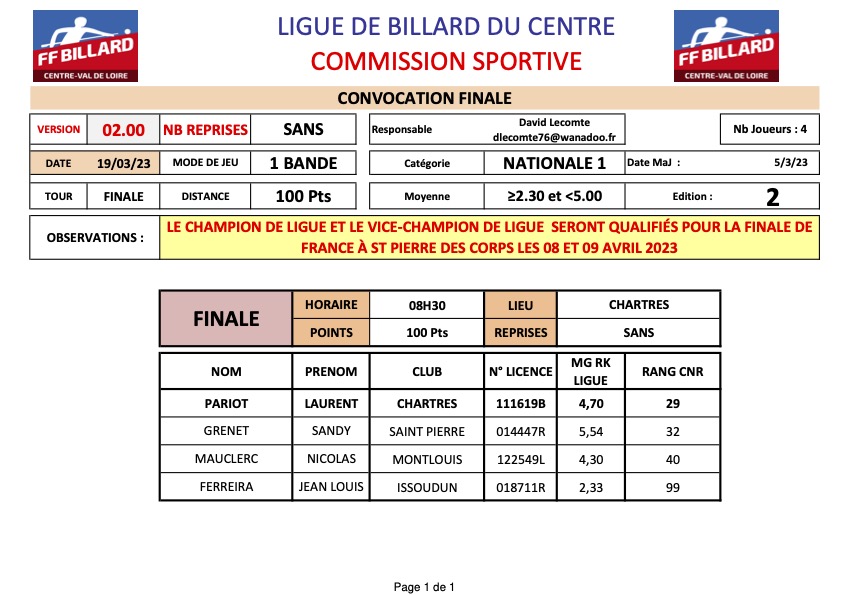 Convocation Finale 1 Bande N1 19 03 23