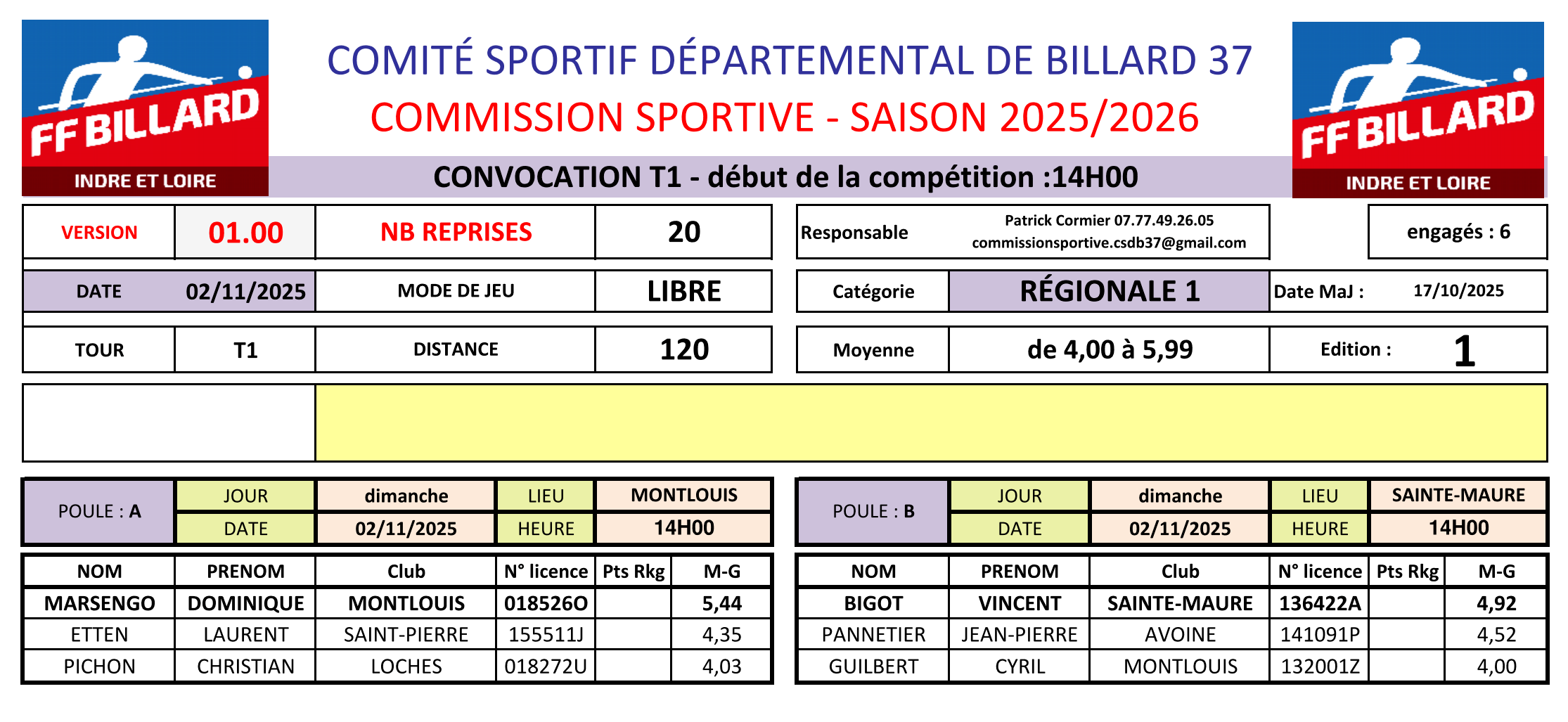 CSDB37 Libre R1 convocation T1 du 02 11 2025 V1