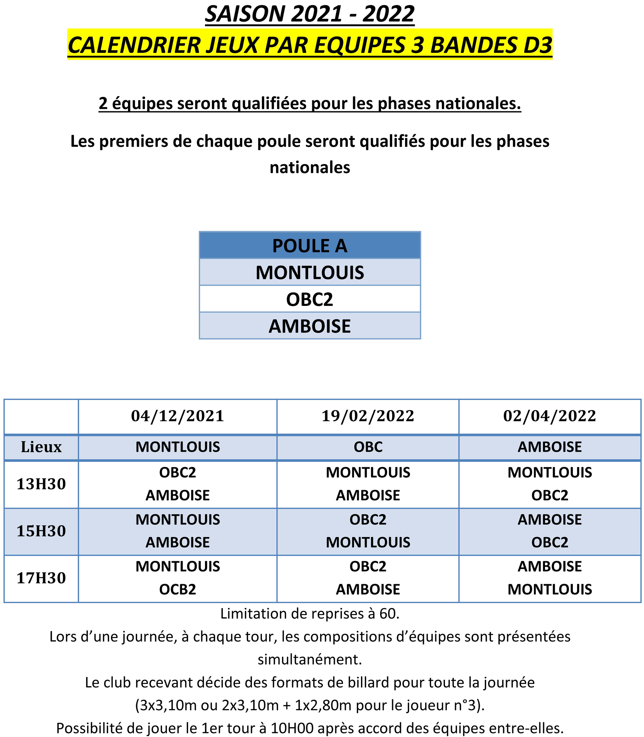 LBCVL 3 Bandes D3 Calendrier des rencontres 2021 2022 V1 du 20 10 Page 1